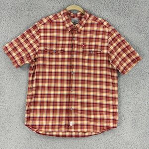 Vintage Quiksilver Shirt Mens Large Red Orange Plaid Short Sleeve Button Up